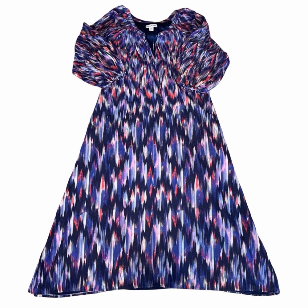 Tommy Bahama Womens Blue Multi Vibrant Ikat Balloon Long Sleeve Midi Dress S
